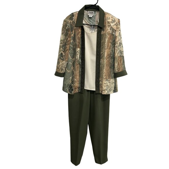 R&M Richards Womens 3 Piece Outfit Size 8 Jacket Sleeveless Top Pants - Picture 1 of 16